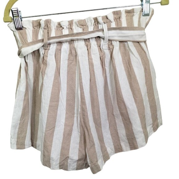 (1042)Papaya Tan& White Striped High Waisted Shorts with Tie Belt Size M - Picture 4 of 6